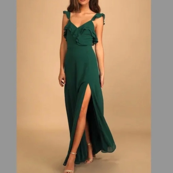Lulus Adoring Glances Ruffled Maxi Dress in Emerald Green - Picture 1 of 9